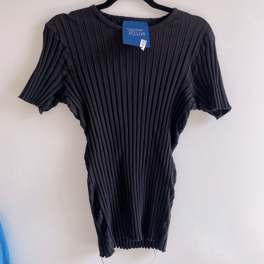 Simon Miller Black Vista Ribbed Top Size Large